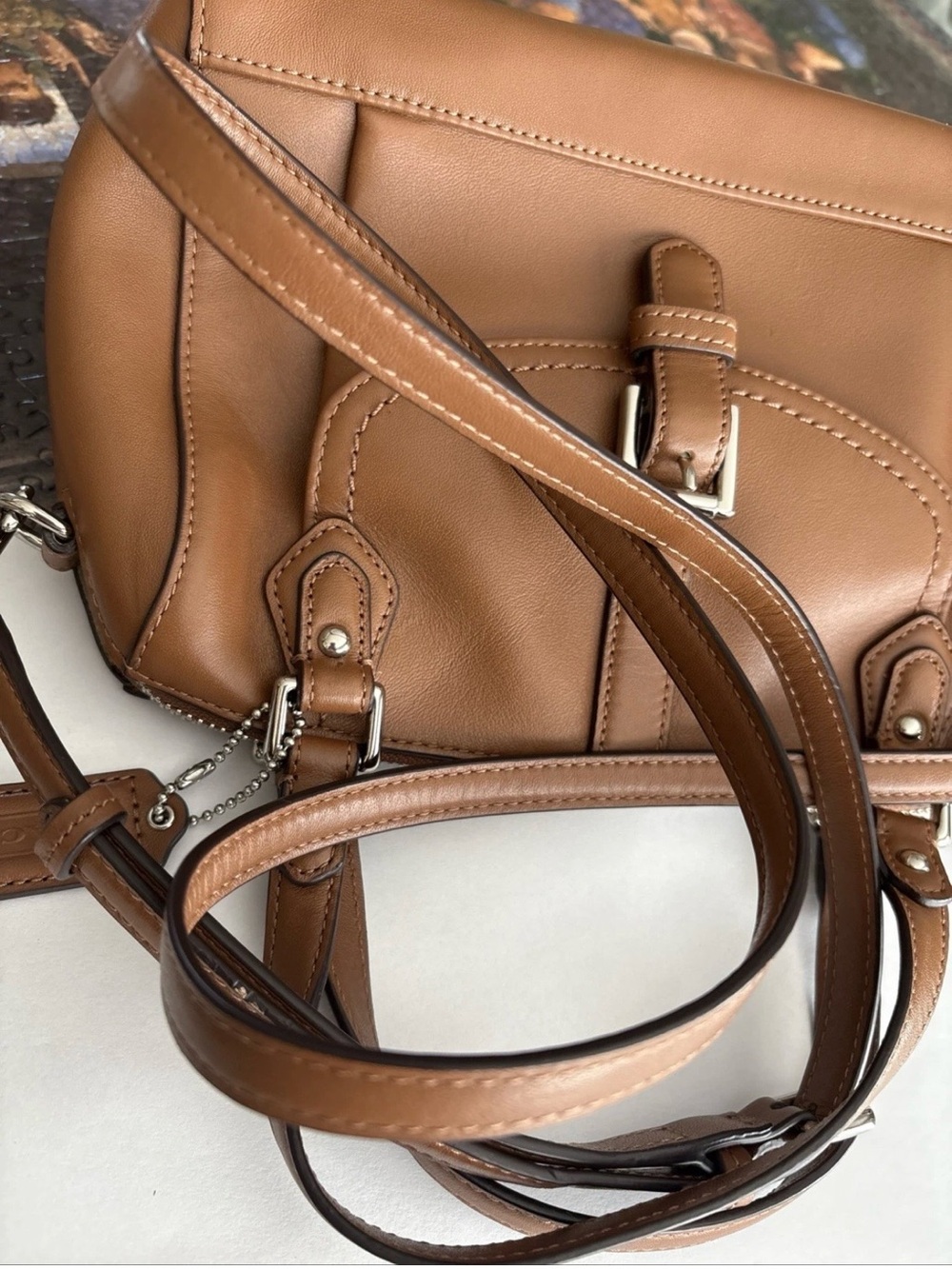 Coach Tan Leather Satchel with Detachable Strap zipper crossbody bag. - Picture 14 of 16